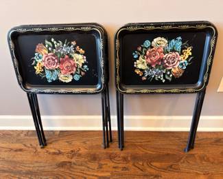 Vintage tole-painted floral TV trays