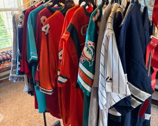 Rack of sports jerseys