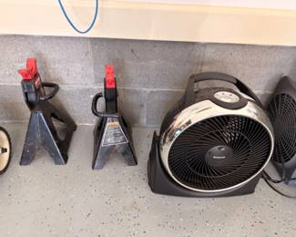 Jack stands and Honeywell floor fan