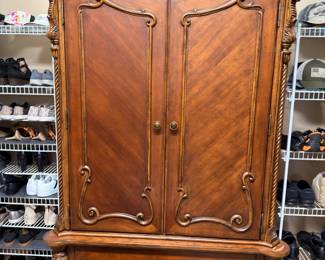 Ornate carved wood armoire wardrobe