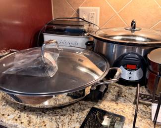 Stainless electric skillet and slow cookers