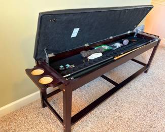Wooden pool cue storage rack table