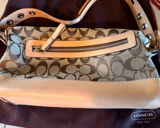 Coach signature khaki handbag with leather trim