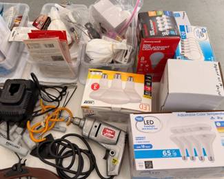Power tools with LED light bulbs and hardware
