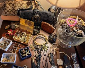 Costume jewelry, watches and Coach handbag lot
