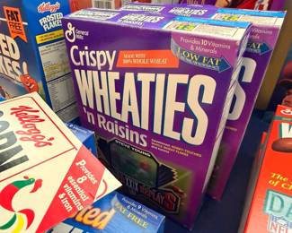Collectible cereal boxes — Wheaties and Kellogg's