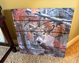 Rustic wood plank deer wall art