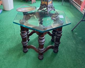 Hexagon End Table - Glass Top