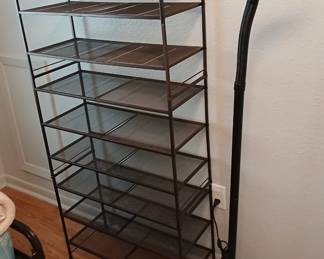 Shelving, floor lamp