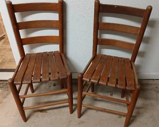 Pair vintage ladder back chairs