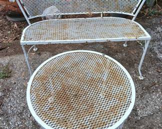 Wrought iron bench and table