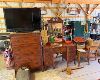 Antique dresser, vanity and end table