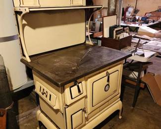 "Montag" antique cast iron and porcelain enamel wood-burning cook stove