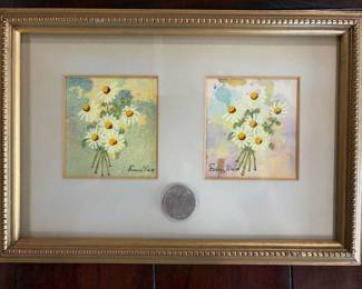 Miniature Franz Weiss watercolors, two in one frame
