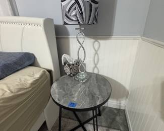 Pair of nightstands and lamps