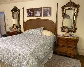 nice large nightstands and old mirrors - king wicker headboard