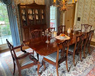 dining table (6' without leaves, 8' with 1 leaf, 10' with both leaves), 10 chairs (China cabinet is free with purchase) - $1800 (will not separate)