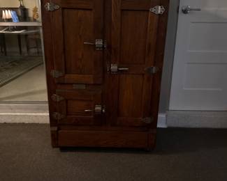 Antique White Mountain Porcelain Icebox with Oak Cabinetry