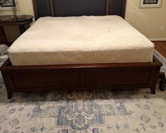 King-Size Solid Wood Bed Frame with Leather Headboard, Mattress, and Box Springs