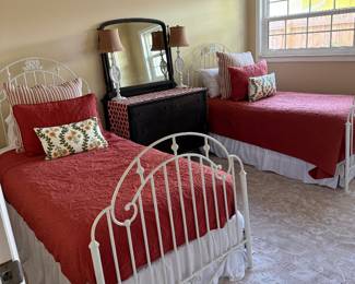 Pair of Wrought Iron Twin Beds and Mattresses