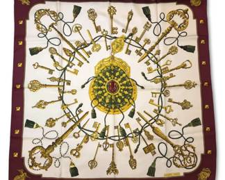 Hermes Carre 90 Les Cles The Keys Silk Scarf w COA