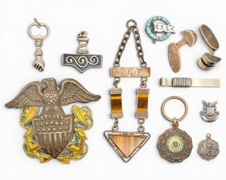 Sterling Silver Cufflinks, Pins, Pocket Watch Fob, More 108g Total