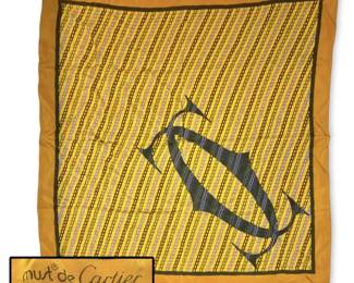 Must de Cartier Paris Striped Logo Purple Chain Silk Scarf w COA