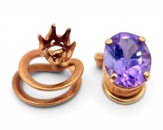 14k Gold Amethyst ClipOn Earring Spiral Hair Pin 2.19g Total