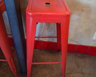 Red Metal Tolix Style Stool