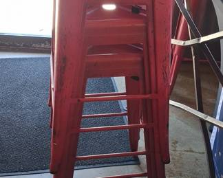 Red "Tolix" Style Metal Industrial Stools