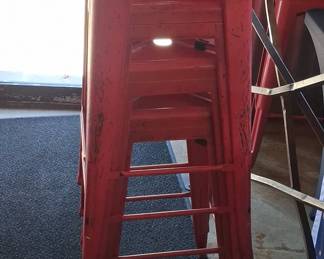 Red "Tolix" Style Metal Industrial Stools