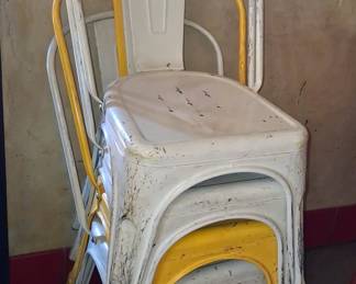 Set of 4 Tolix-Style Metal Stacking Chairs (White & Yellow)