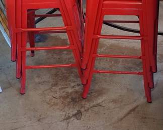 Red Metal Industrial Counter Stools (Set of 4)