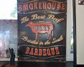 Embossed Metal "Smokehouse The Best Beef Brisket in the South Barbeque" Sign