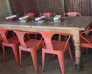 Industrial Style Metal Dining Chairs and Farmhouse Table