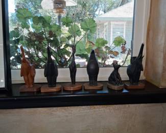 Collection of Six Carved Wooden Animal Figurines