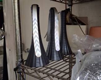 Set of 3 Black Futuristic Table Lamps with Chevron Inlay