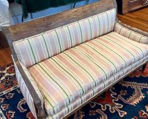 French antique silk and wood settee