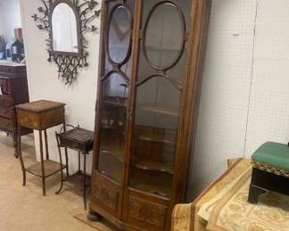 Antique wooden tall wall display case