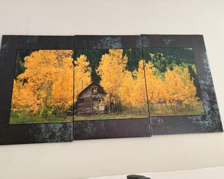 3 piece Rustic Autumn Aspen Forest Log Cabin wall art
