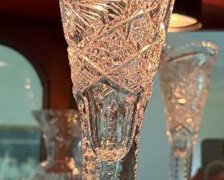 American Brilliant Beaded PrismTrumpet Vase 8”