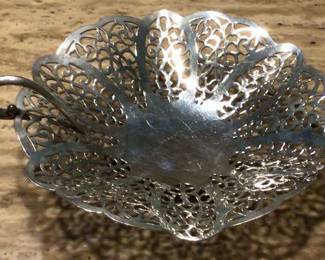 1930s Lovelace Bonbon dish -silver plated Reticulated Lacework- Scalloped & ruffled edges