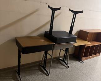 Vintage flip top desks TONS of them, painted browns and teals
