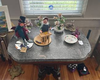 Victorian marble top table with interesting items