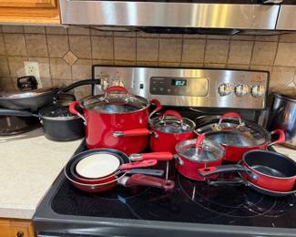 Kitchen Aid pots and pans, red