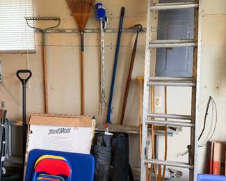 extension ladder, kids card table and chairs