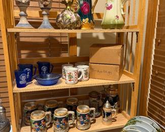 beer steins, Shirley Temple, painted porcelain jugs