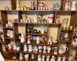wall of porcelain hot cocoa pots