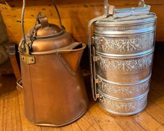 Copper kettle and tiffin set
