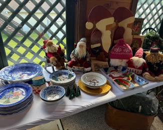 Christmas dishes and Santa decor